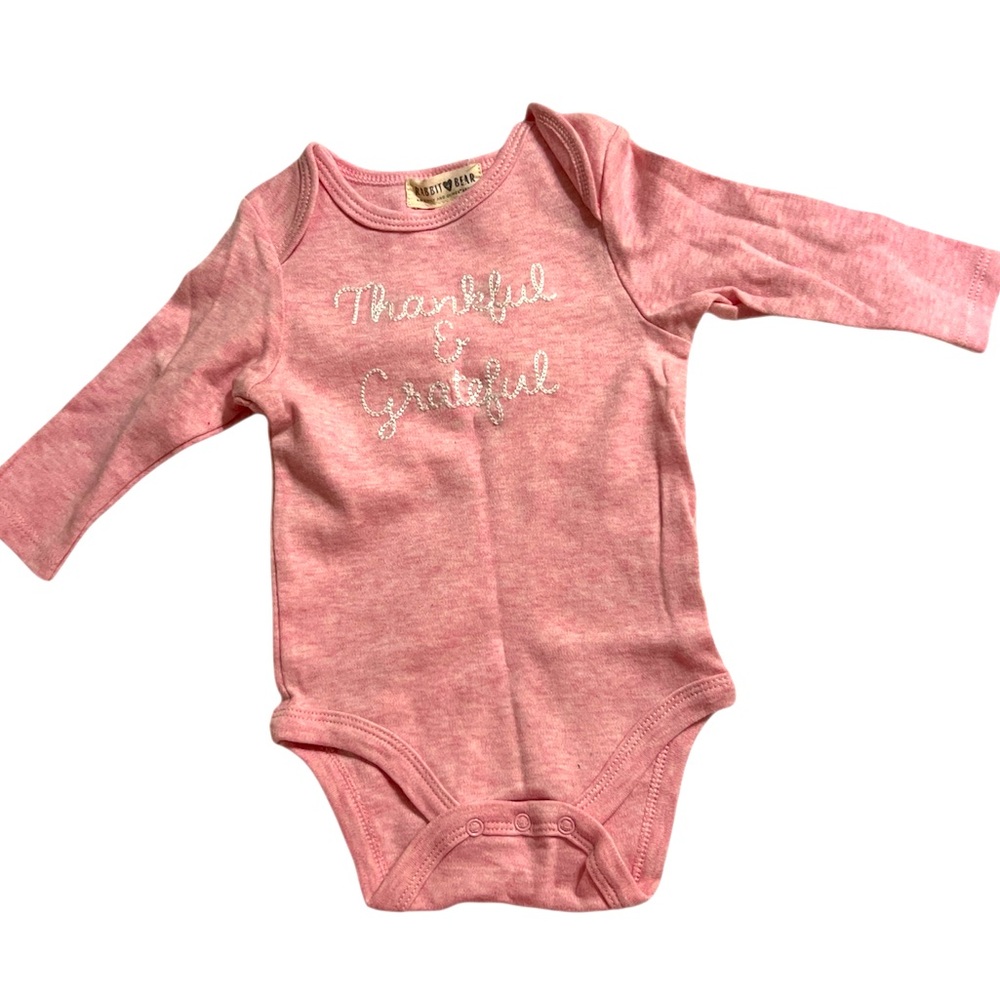 2 for $14- Rabbit and Bear Organic cotton Pink Thankful & Grateful One Piece